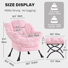 Tiita Lazy Chair with Ottoman, Modern Large Accent Lounge Armchair, Comfy Leisure Sofa Reading Chair with Footrest for Bedroom, Living Room, Dorm Rooms, Garden and Courtyard, Plush Pink