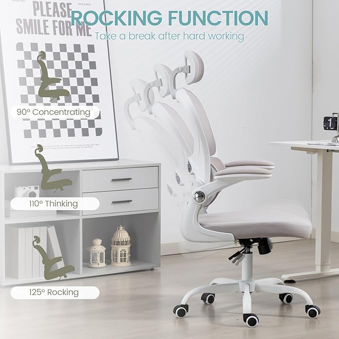 Yilaywain Ergonomic Office Chair, Home Office Desk Chair with Adjustable Headrest, High Back Computer Chair with Armrests and Lumbar Support for Home Office Study Room, Black & Gray (Grey)