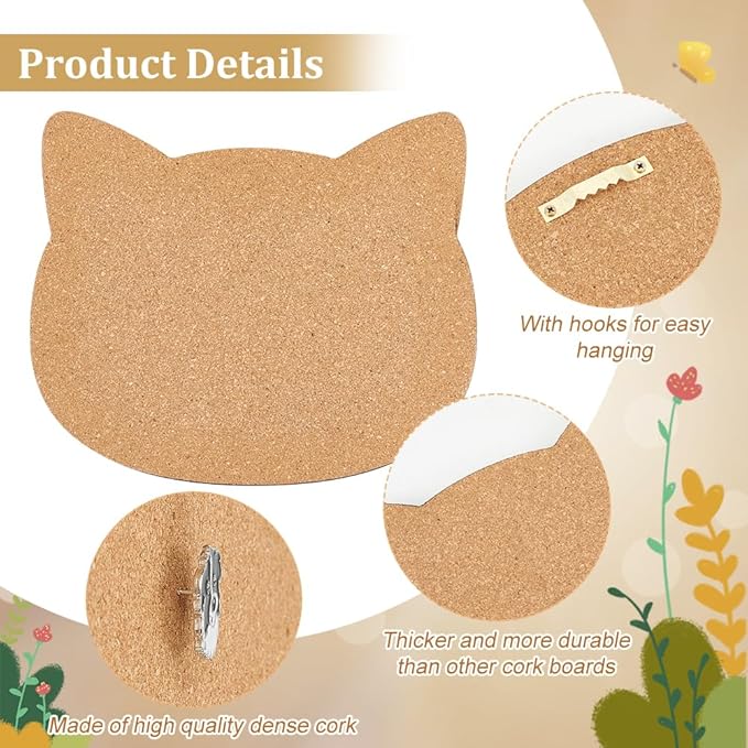BENECREAT Pin Board Cat Cork Board, 0.4inch Thick Bulletin Display Board Wall Mounted Cork Board for Brooch Pin Storage, Office Home Festival Valentine's Decor, 7.8x6.7inch