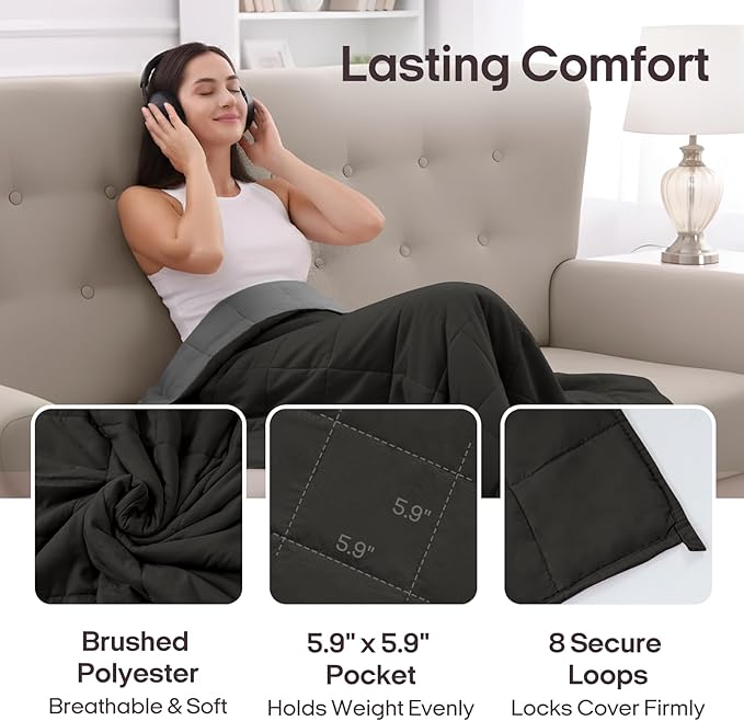ZonLi Weighted Blanket (48''x72'',12lbs, Grey/Black) Cooling Weighted Blanket, High Breathability Heavy Blanket, Soft Material with Premium Glass Beads, Sleeping for Adult