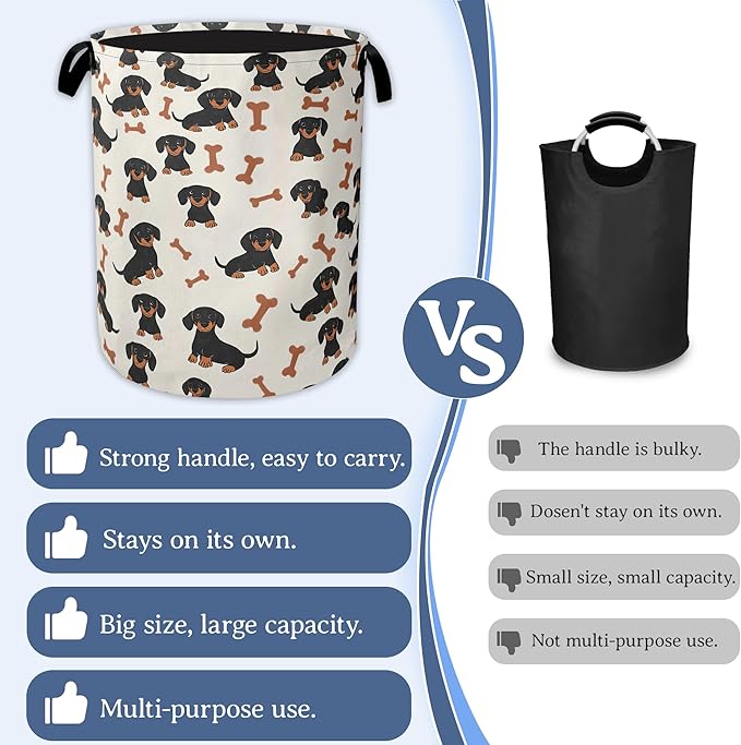 Cute Dachshund Laundry Basket,Foldable Oxford Cloth Bone Laundry Hamper With Handle, 20.8"x16" Portable Clothes Storage Basket Bag for Laundry Room/Bathroom/Bedroom/Dormitories