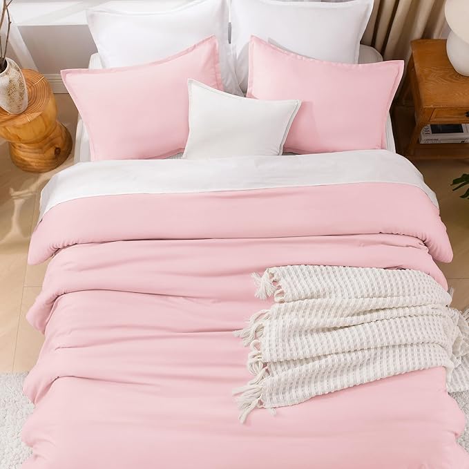 Litanika Comforter Set, Lightweight Solid Bedding Comforter Set, Fluffy Down Alternative Bed Set, Baby Pink, Oversized King