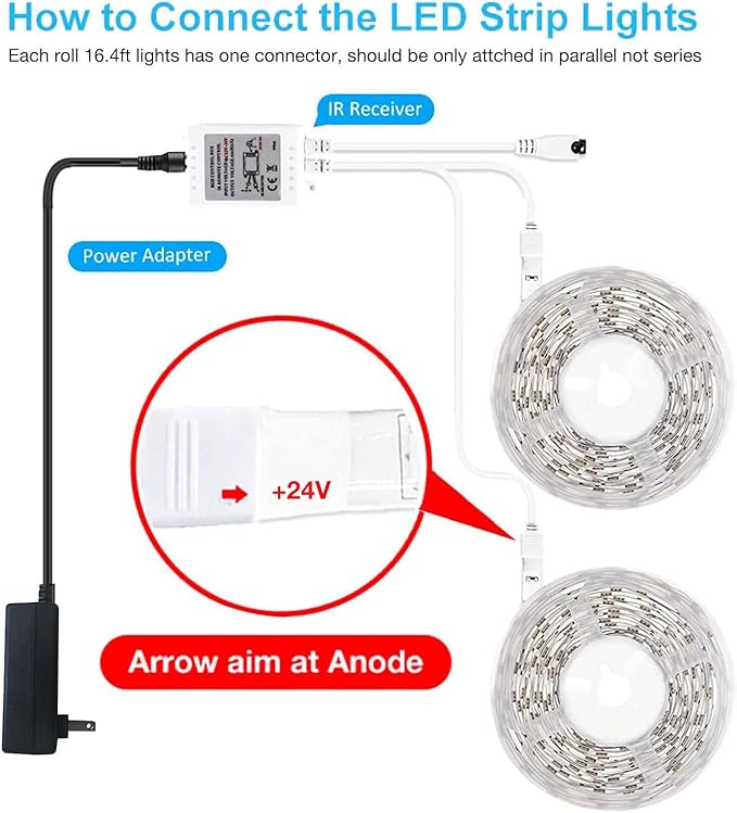 DAYBETTER Led Strip Lights 32.8 ft RGB Color Changing Lights Strip for Bedroom, Desk, Home Decoration, with Remote and Power Supply