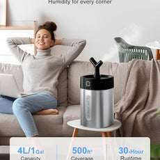 Feekaa Stainless Steel Humidifier Dishwasher Safe, 4L/1Gal Cool Mist Humidifiers for Bedroom, Easy Clean Humidifier Large Room, Humidifiers for Baby Nursery Living Room Office Plant, Black
