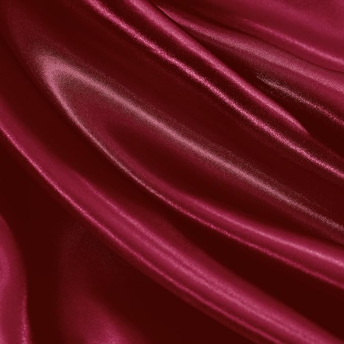 Satin Sheets Twin XL Size - 3 Pieces Luxury Silky Soft Bed Sheets, Wrinkle-Free Burgundy Satin Silk Sheet Set with 1 Deep Pocket Fitted Sheet, 1 Flat Sheet, 1 Pillow case