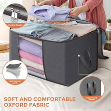 Budding Joy 90 L Large Storage Bags, 10 Pack Clothes Storage Bins Foldable Closet Organizers Storage Containers with Reinforced Handle for Clothing, Blanket, Comforters, Bed Sheets, Pillows (Gray)