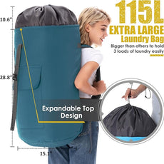 Laundry Bag for College, Backpack Laundry Bag for College Turquoise, 115L Extra Large Laundry Backpack, Heavy Duty Dirty Clothes Bag, Dorm Room Essentials for College, Travel, Laundromat, Apartment