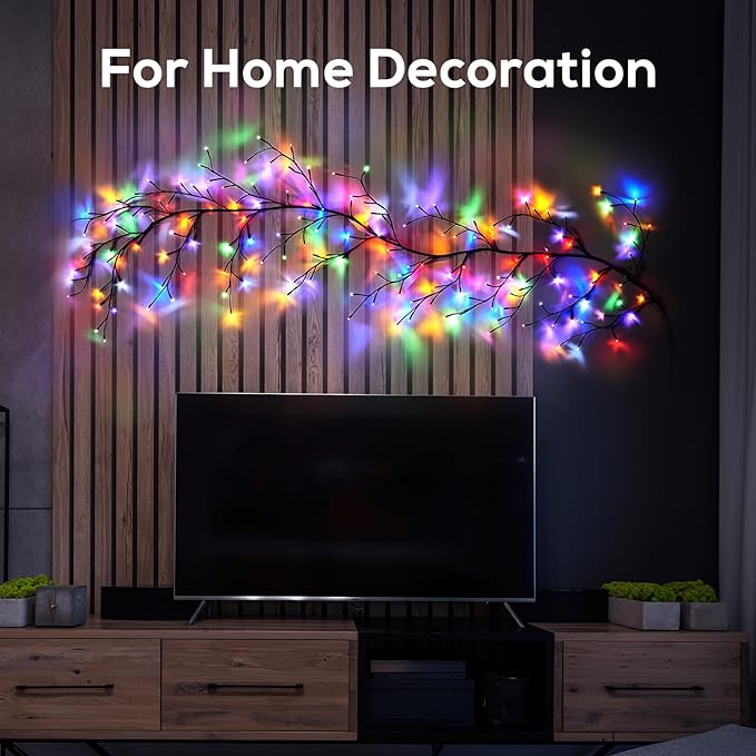 Enchanted Willow Vine Lights for Home Decor with 160LEDs, 8.2FT Voice-Activated Wall Decoration Light, Support Warm and Color Light Mode Switch, Ideal for Christmas, Wedding, Party Decor(Brown)(1PCS)