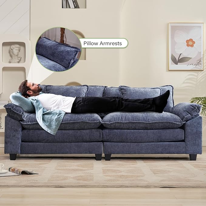 86" Modular Sectional Sofa, Comfy Cloud Couch Sectional Sofa, Chenille Sofa Sleeper Deep Seat Sofa with Throw Pillows for Living Room (Blue, 86"- Loveseat)