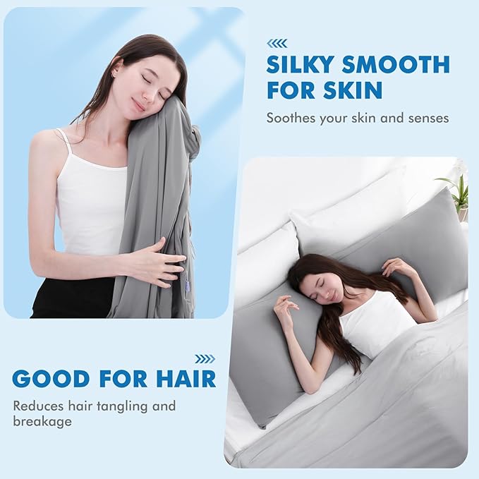 Avolare Cooling Body Pillow Pillowcase, Arc-Chill Q-max>0.5 Body Pillow Cover for Hair Skin and Hot Sleepers, Soft Silky 20" x 54" Summer Long Pillow Cover with Zipper 1 Pack - Grey