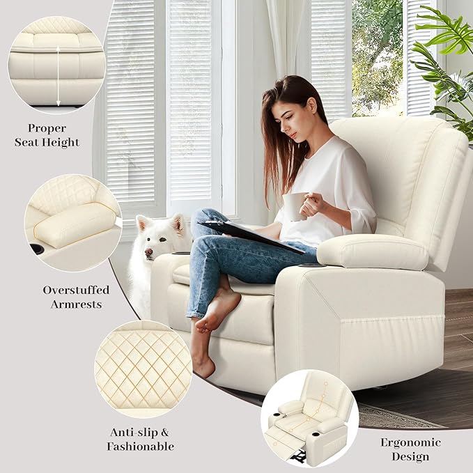 3 Seater Recliner Sofa Set with 2-Tier Cushion, 3+1+1 Pieces in Living Room, 3 Seater Reclining Couch Leather with Removable Console, 2 Oversize Recliner Chair Sofa Seat