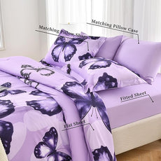 ARTALL Bed in A Bag Twin Size 5 Pieces, Purple Big Butterfly Bedding Comforter Set All Season Bed Set with Comforter, Pillow Sham, Flat Sheet, Fitted Sheet, Pillowcase