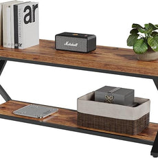 IBF Farmhouse Wood Bench, Industrial Storage Entryway Indoor Bench for Bedroom Hallway Living Room, Rustic Wooden Metal Shoe Rack Accent Foyer Bench Seat for Entrance Sitting, Rustic Brown, 47 in Long