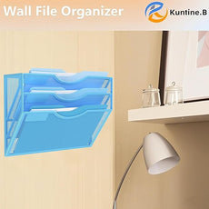 Kuntine.B Wall File Organizer (Blue, 3 Tier)