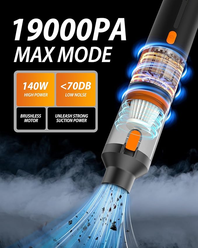 Handheld Car Vacuum Cleaner Cordless, 19000Pa Strong Suction Portable Mini Vacuum, Blow & Suction 2 in 1 Small Vacuum Cleaner for Car, Desk, Keyboards, Pet