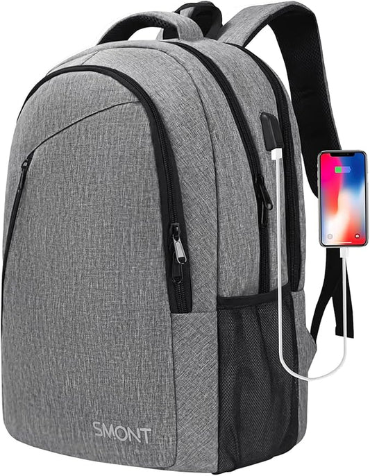 17 Inch Large Business Computer Backpack for Men Work, Mens Tech Laptop Bookbag for Commuter Office Adult Lightgrey