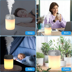 Night Lights Humidifiers For Bedroom, USB Rechargeable, LED Lights For Bedroom,4 Mode Portable Humidifier Fit For Various Scenarios,<28dB, Auto Shut-off, Ideal For Home Travel Plants(Gray）