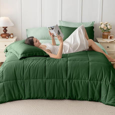 JOLLYVOGUE Queen Comforter Set, Ultra-Soft Bed in a Bag Queen Size 7 Pieces, Oeko-TEX Certified Bedding Set with Down Alternative Comforter, Sheets, Pillowcases & Shams, Dark Green & Light Green