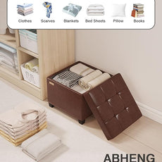 17.7 inches Synthetic Leather turfed Ottomans Cube with Storage, Metal-Framed Square Storage Ottoman Foot Rest Stool Holds 770 LB for Dorm Living Room Bedroom Brown UASND63R