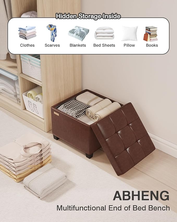 17.7 inches Synthetic Leather turfed Ottomans Cube with Storage, Metal-Framed Square Storage Ottoman Foot Rest Stool Holds 770 LB for Dorm Living Room Bedroom Brown UASND63R