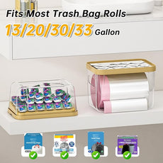 2-in-1 Trash Bag Dispenser & Laundry/Dishwasher Pods Container, Clear Acrylic Garbage Bag Organizer with Removable Lids, Under Sink Kitchen Storage Box for Pantry Organization
