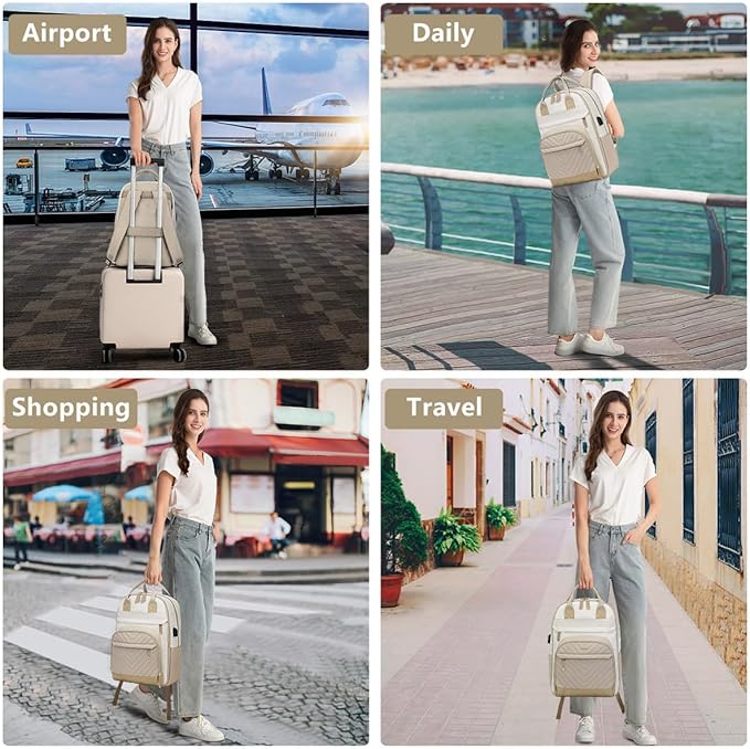 laptop backpack for Women - 15.6 inch Work Bags Travel Backpack with USB Charger College Bookbag Waterproof Business Computer Backpack Anti-theft Casual Backpacks for Nurse Teacher khaki