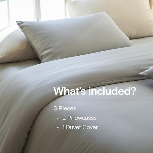 DOZ Duvet Cover Set, 100% Viscose derived from Bamboo, Organically Grown, Buttery Soft, Cooling Duvet Covers, High GSM, 1 Duvet Cover and 2 Pillowcases, 90"x90" (Dove, Full/Queen)