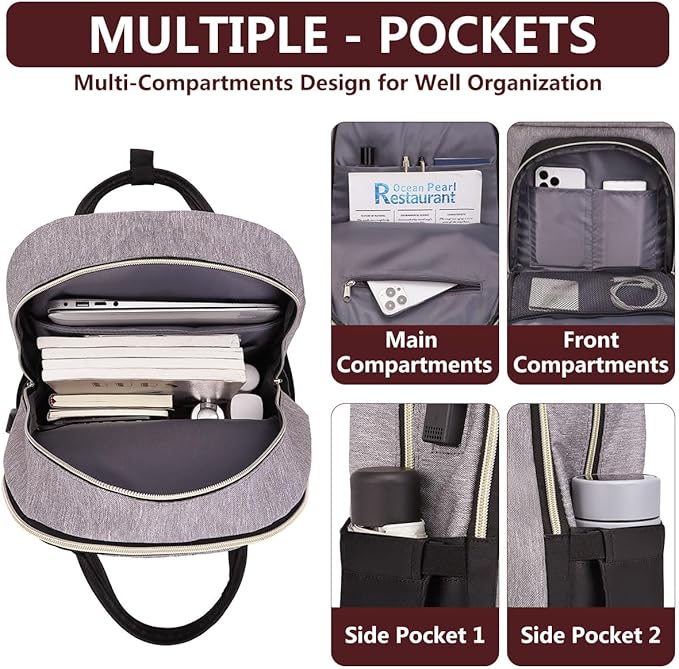 Laptop Backpack for Women/Men, Fits 15.6 Inch Laptop Bag, Fashion Travel Work Anti-theft Bag, Business Computer Waterproof Backpack Purse, Grey Black