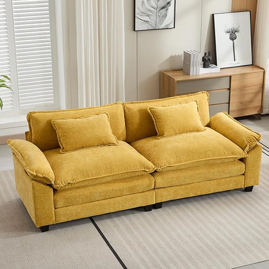 86" Modular Sectional Sofa, Comfy Cloud Couch Sectional Sofa, Chenille Sofa Sleeper Deep Seat Sofa with Throw Pillows for Living Room (Yellow, 86"- Loveseat)