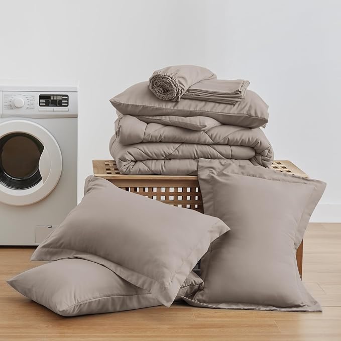 Love's cabin California King Comforter Set Burlwood, 7 Pieces California King Bed in a Bag, All Season Bedding Sets with 1 Comforter, 1 Flat Sheet, 1 Fitted Sheet, 2 Pillowcase and 2 Pillow Sham