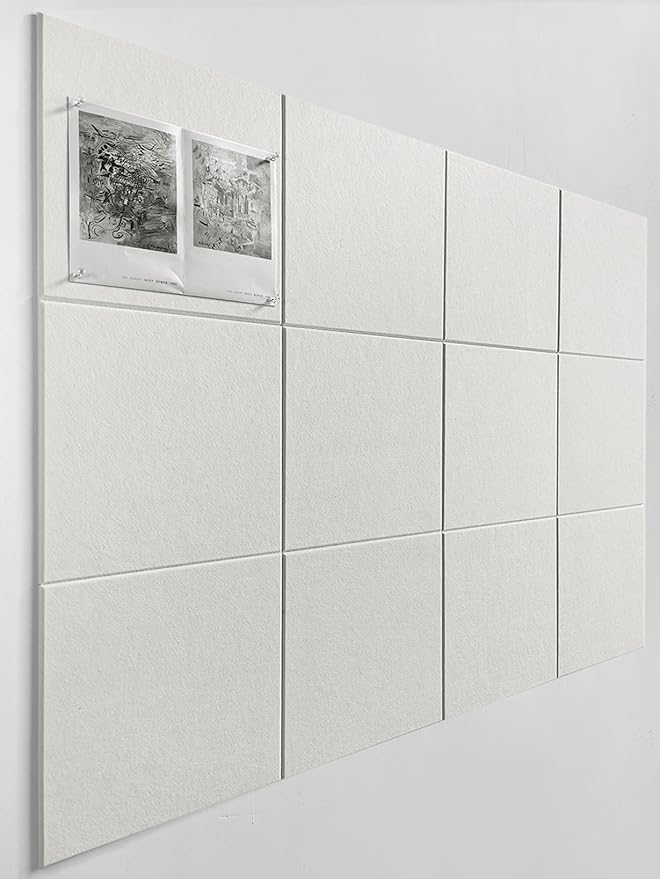 White Cork Board Tiles | Large Cork Board Alternative | Felt Wall Tiles (12-Pack) | Aesthetic Felt Bulletin Board for Office, Home & Classroom | Large Cork Boards for Walls Memo Board | White