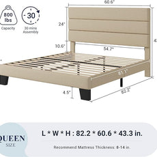 Allewie Queen Size Platform Bed Frame with Fabric Upholstered Headboard and Wooden Slats Support, Fully Upholstered Mattress Foundation/No Box Spring Needed/Easy Assembly, Beige