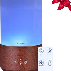 BlueHills Premium 4000 ml Tall Essential Oil Diffuser 4L 4 Liter 50 Hour Run with Remote Timer Aroma Humidifier 1 Gallon Big Capacity High Mist Output for Large Room Lights Dark Wood Grain XL T402