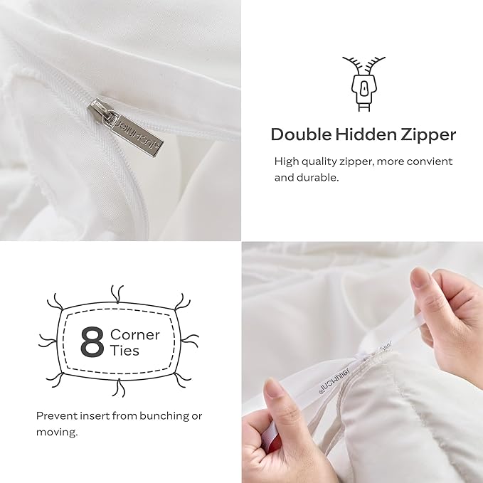 JELLYMONI Duvet Cover Full Size White - 3PCS Boho Duvet Cover Set Plaid Polyester Tufted Bohemian Jacquard Knit Textured Comforter Cover 80×90in Rhombic Geometric Pattern Corner Ties & Zipper