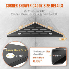 Corner Shower Shelf with Razor Hole, Modern Sturdy Shower Caddy, 10