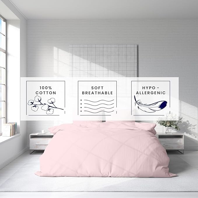 Kotton Culture 3 Pc Twin XL/Twin Duvet Cover Set-100% Egyptian Cotton Sateen 600 Thread Count Ultra Soft Premium Durable Comforter Cover Zipper Closure & Corner Ties- (Pink Blush, 68" X 90")