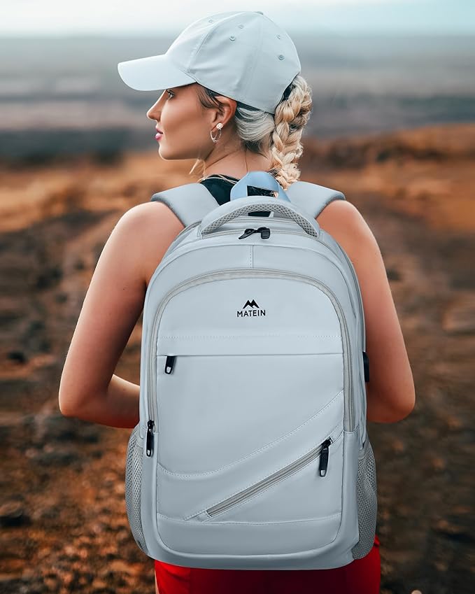 MATEIN Laptop Backpack 17 Inch, Womens Large Work Commute Backpack with USB Charging Port, Water Resistant Anti Theft Computer Bag for Students, Travel Daypack with Luggage Strap, Haze Blue