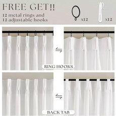 90 Inches Long Linen Curtains 60 Inch Width Pinch Pleated 90 Inch Length for Living Room Bedroom Ivory Off White Semi Sheer Back Tab Hooks Rings Pinch Pleat Curtains for Patio Glass Door 1 Panel