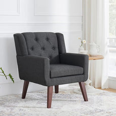 Accent Chair Button-Tufted Upholstered Living Room Chairs Comfy Reading Chair Mid Century Modern Chair with Linen Fabric Lounge Arm Chairs for Living Room Bedroom (Grey)
