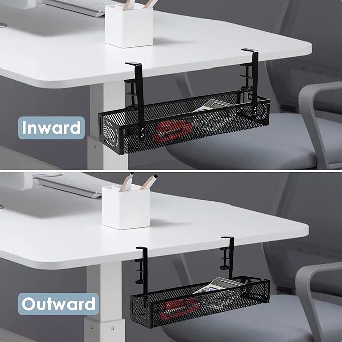 Cable Management, 2 Pack Cable Management Under Desk No Drill, Metal Cord Organizer with Clamp for Standing Desk, Cable Organizer for Home Office, Black