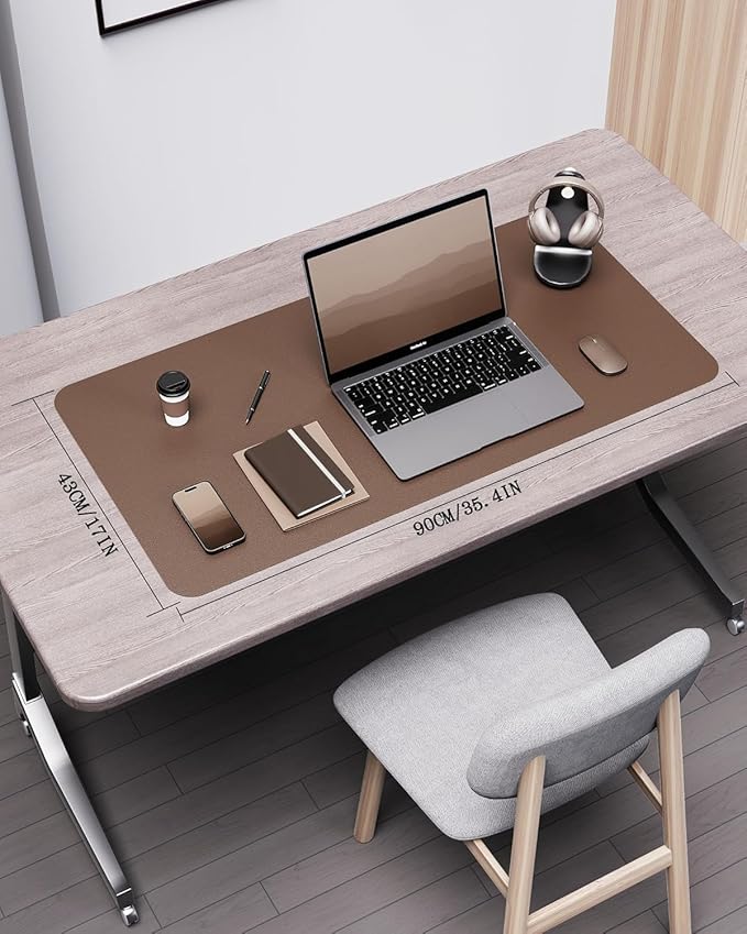YSAGi Double-Sided Desk Pad, 35.4"x17"Leather Desk Mat, Eco Cork Desk Pad Protector,Large Mouse Pad,Waterproof Desk Blotter for Office/Home(Coffee)