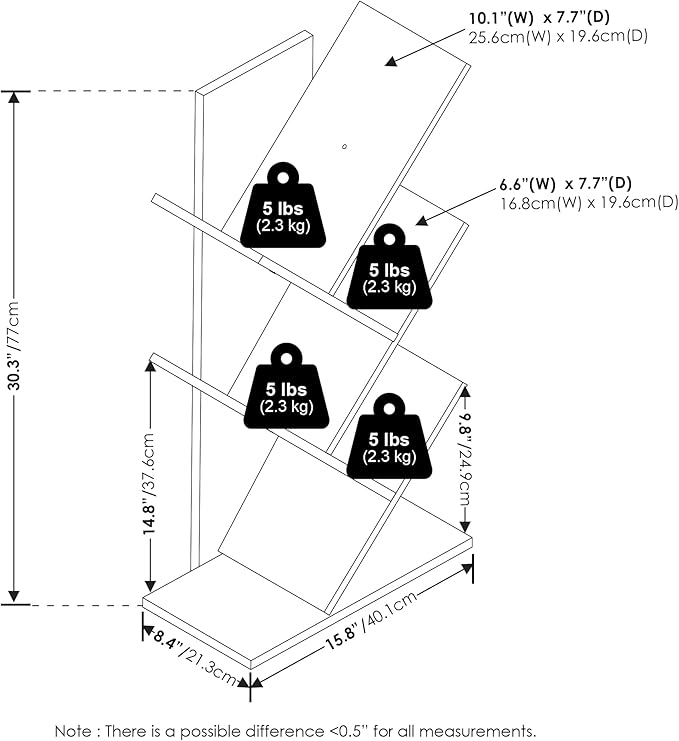 Furinno Tree Book Shelf, 5-Tier Bookshelf, Tree Bookcase for Room Decor, 8.4 x 15.7 x 30.3, for Living Room, Bedroom, Home Office, Amber Pine