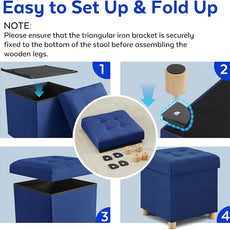 BRIAN & DANY Small Ottoman with Storage, Foot Stool Ottoman Storage Cube, Foot Rest for Couch with Legs, Navy Blue 14.8