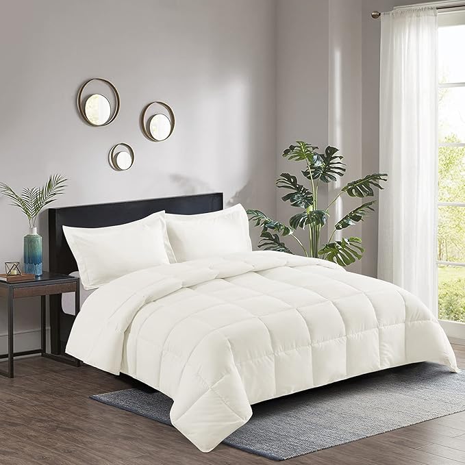 HIG 3pc Down Alternative Comforter Set - All Season Reversible Comforter with Two Shams - Quilted Duvet Insert with Corner Tabs - Box Stitched - Super Soft, Fluffy (King/Cal King, Ivory)