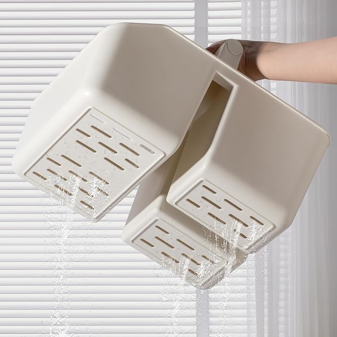 rejomiik Portable Shower Caddy Basket with Bamboo Handle, Plastic Cleaning Caddy Bathroom Organizer Tote for College Dorm Essentials, Bath Toy Storage, Cream