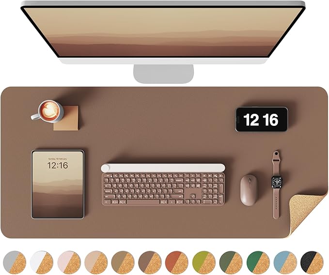YSAGi Double-Sided Desk Pad, 31.5"x15.7"Leather Desk Mat, Eco Cork Desk Pad Protector,Large Mouse Pad,Waterproof Desk Blotter for Office/Home(Coffee)