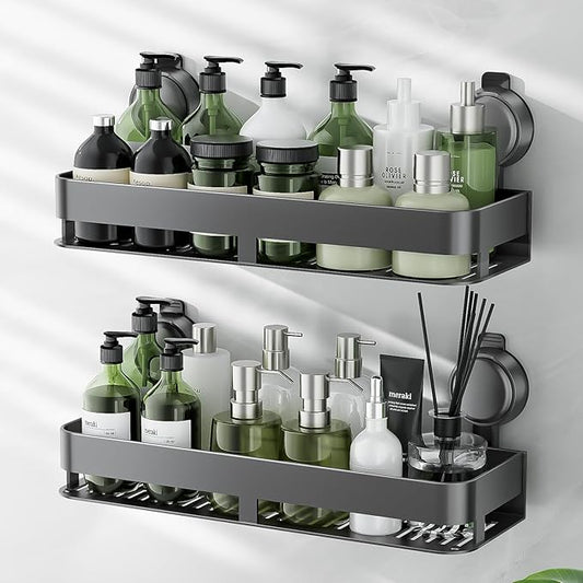 ONXE Shower Caddy Suction Cup,2 Pack Suction Shower Organizer,No Drilling Rustproof Shelves for Bathroom,Kitchen,Home Decor,Heavy Duty Bathroom Organizer with Large Capacity (15.7 inch-No bar)