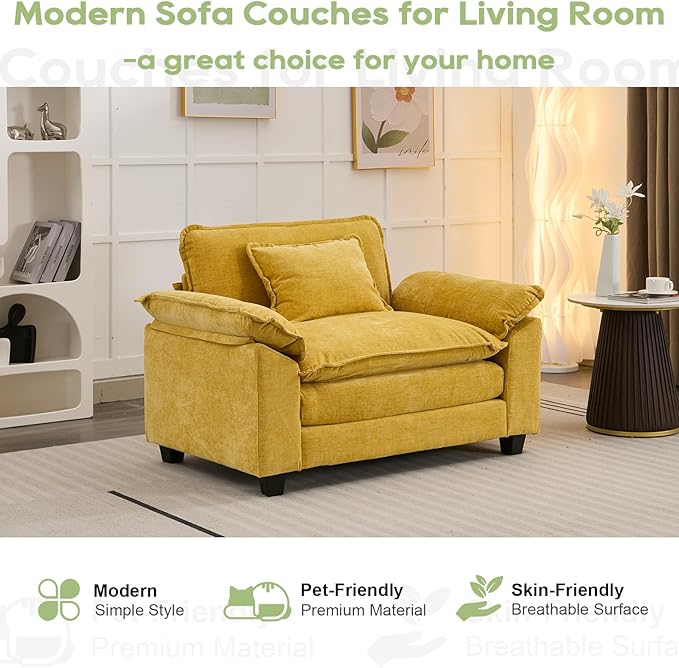 Modular Sectional Sofa, Comfy Cloud Couch, Chenille Sofa Sleeper with Deep Seat and Throw Pillows for Living Room (Yellow, 53" - Single Seat)