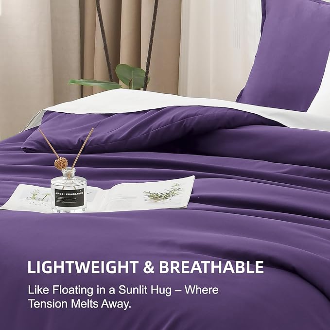 Litanika Comforter Set, Lightweight Solid Bedding Comforter Set, Fluffy Down Alternative Bed Set, Purple, Twin/Twin XL