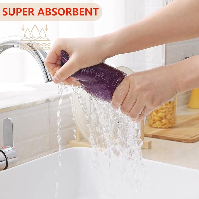 Homaxy 100% Cotton Waffle Weave Kitchen Dish Towels, Ultra Soft Absorbent Quick Drying Cleaning Towel, 13 x 28 Inches, 12-Pack, Purple